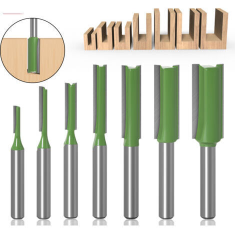 DEESSE SHOP-6mm Fraise défonceuse droite, 7 pièces Mèches de routeur droites Fraise à tranchants droits Jeu de mors droits Outils de travail du bois de fraise en bois de carburateur