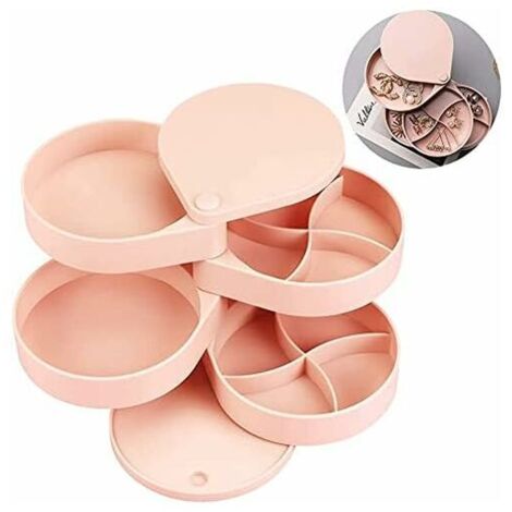 DEESSE SHOP - Boîte à bijoux ronde pour femme, boîte à bijoux portable de voyage, boîte-cadeau à bijoux 4 niveaux rotation à 360 ° colliers, bagues, bracelets, colliers