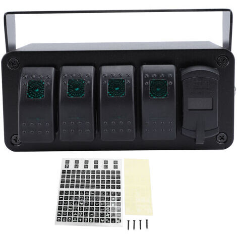 DEESSE SHOP-Boîte D'interrupteur à Bascule, 12 V 24 V, 4 Gangs, Boîte de Panneau D'interrupteur à Bascule, 20 A, SPST On/Off PD Type C et QC 3.0, Voltmètre de Chargeur USB pour Automobiles.