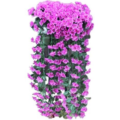 DEESSE SHOP-Bouquet de Fleurs en Bois Faux Mur Fleurs de Vigne Fleur Violette Fleurs Suspendues Guirlande Suspendue en Soie Panier Artificiel Glycine Orchidée Fleurs Artificielles (Violet, Taille Uniq