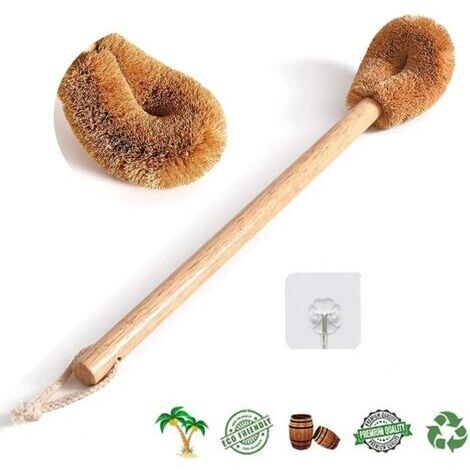 DEESSE SHOP-Brosse de toilette en bois, tête de brosse en fibre de coco naturelle et manche en bois de hêtre, pour la salle de bain, brosse à récurer, brosse de nettoyage des toilettes (sans crochet)