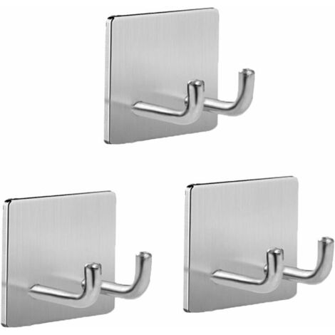 DEESSE SHOP - Crochets auto-adhésifs, lot de 3 crochets doubles en acier inoxydable pour porte-manteau, porte-rasoir, porte-rasoir, anti-rouille, imperméables, crochets de salle de bain, crochet colla