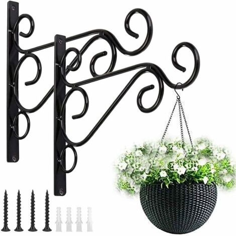 DEESSE SHOP - Crochets de panier suspendu en métal en fer forgé pour plantes, supports de montage mural, porte-cintre, jardinières suspendues robustes de 25,4 cm, intérieur, extérieur, jardin, clôture