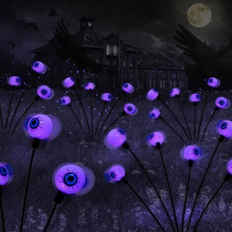 DEESSE SHOP-Décorations d'extérieur pour Halloween - 12 LED - Globes oculaires effrayants - Lumière de luciole se balançant avec décoration magique de fête d'Halloween - Lumières solaires d'Halloween