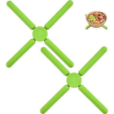 DEESSE SHOP - Dessous de plat en silicone pliable Coussin isolant en silicone facile à ranger Convient pour tapis de table de cuisine Tapis de bol Tapis de pot Tapis de vaisselle Vert 2 pièces
