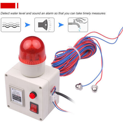 DEESSE SHOP-Détecteur d'inondation avec alarme 90dB – Câble de 15m pour détection liquide – Alimentation 220VCA – Boîtier robuste en ABS et acier inoxydable