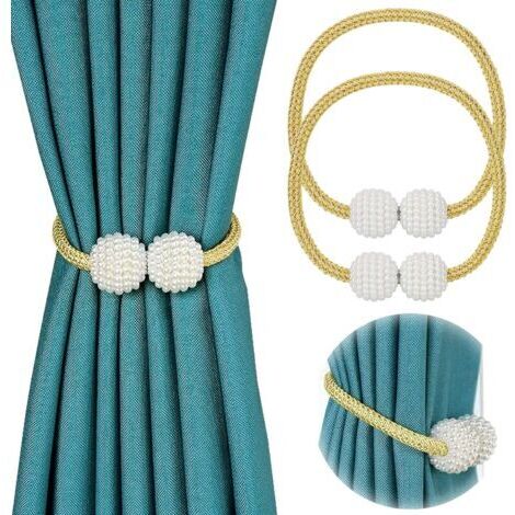DEESSE SHOP-Embrasses de rideaux magnétiques pour décoration de fenêtre (lot de 2) – Clips de corde tressée Draperie Perles Retenues pour la maison, la cuisine, le bureau, la fenêtre transparente (dor