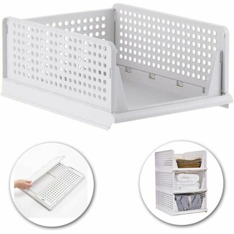 DEESSE SHOP - Empilable Vêtements Panier De Rangement Organisateur Coulissant Armoire Tiroir Étagère DIY Diviseur Séparateur Bureau Conteneur pour Armoire Placard Cuisine Salle De Bains Bureau (Blanc)