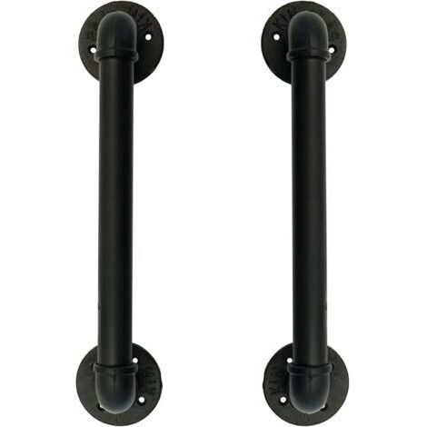DEESSE SHOP-Ensemble de 2 Industriel Tuyau Poignée deTraction de Porte, Barre D'appui, Poignées de Porte de Grange，Antique Rustique En Fonte Pour Rampe, Noires，50 cm de Long L(32D,45L) - RWQuincailler