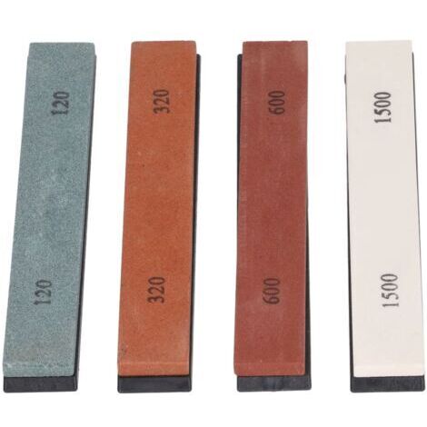 DEESSE SHOP-Ensemble de 4 pierres à aiguiser 120/320/600/1500 grains – Base antidérapante – Utilisation avec eau – Pour couteaux de chef et de chasse