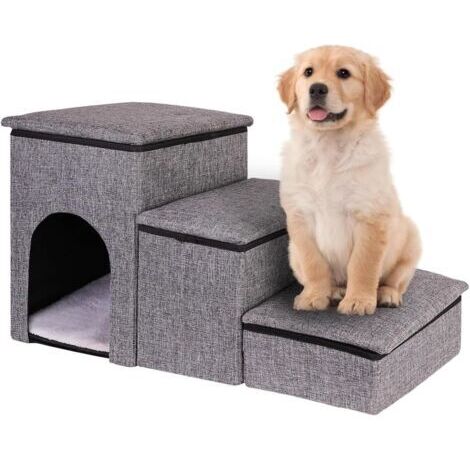 DEESSE SHOP-Escalier Pliable 3 en 1 pour Chien et lit Haut pour Chats et Chiens de Petite et Moyenne Taille, échelles d'escalade pour Animaux de Compagnie, Niche Confortable, boîtes de