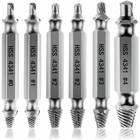 DEESSE SHOP - Extracteurs de vis endommagées [6 pièces], extracteur de vis, extracteur de boulon cassé en acier HSS 4341, dureté supérieure à 63 HRC, pour boulons ou vis endommagés