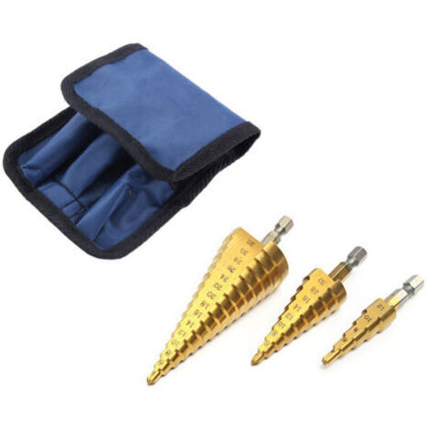 DEESSE SHOP-Foret étagé en métal 3 pièces, 4-12/20/32 mm HSS titane conique triangle métal étagé fraise, tournevis à queue hexagonale foret étagé en métal acier, bois, laiton