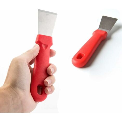 DEESSE SHOP - Grattoir de nettoyage, ustensiles de nettoyage pour fours, cuisinières, plaques à induction, grattoir en acier inoxydable, multi-cuisine en plastique, rouge, 2 pièces (version droite + v