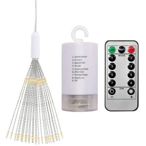 DEESSE SHOP-Guirlande lumineuse feu d'artifice, lot de 2 120 LED fil de cuivre étanche extérieur à piles avec télécommande 8 modes pour décoration de jardin de Noël