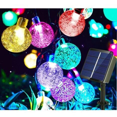 DEESSE SHOP-Guirlande lumineuse solaire d'extérieur avec prise USB, 50 LED 7 m, 8 modes, guirlande lumineuse solaire extérieure colorée IP65 résistant aux intempéries pour jardin, balcon, arbres, mari