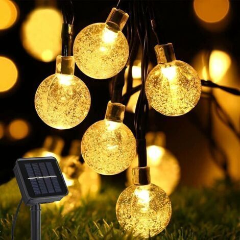 DEESSE SHOP-Guirlande Lumineuse Solaire Extérieure, 7M 50 LED Solaire 8 Modes Boule de Cristal Étanche IP65 Solaire Extérieur pour Jardin, Patio, Balcon, Mariage