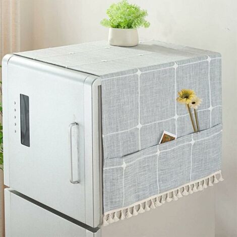 DEESSE SHOP - Housse de protection anti-poussière pour lave-linge réfrigérateur tissu coton lin housse micro-ondes couvercle machine à laver avec sacs de rangement (gris bleu, 60  140 cm)