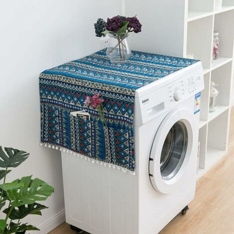 DEESSE SHOP - Housse de protection, housse de protection pour réfrigérateur 130 x 55 cm avec poches de rangement, housse anti-poussière pour lave-linge réfrigérateur à une porte (triangle bleu)