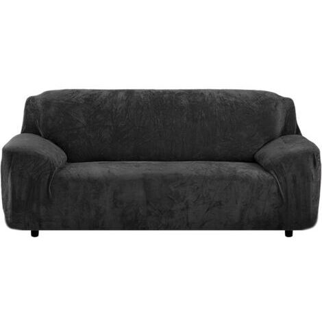 DEESSE SHOP-housses de canapés épaisses 1/2/3/4 places pure color sofa protector velours easy fit elastic stretch sofa slipcover (noir, 2 places 145-185cm)
