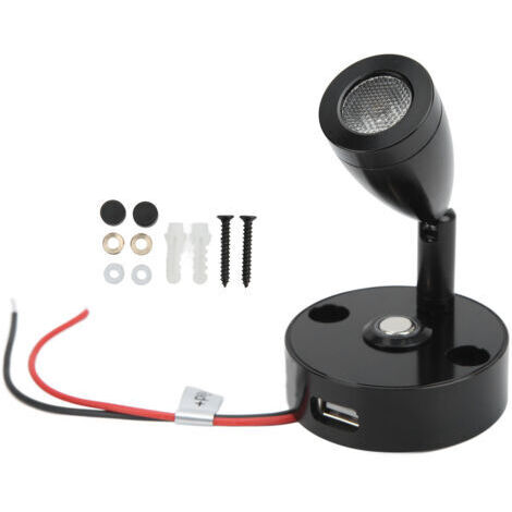 DEESSE SHOP-Lampe de lecture LED pour camping-car, variateur tactile, 3 couleurs d'éclairage, avec Port de chargement USB, 12-24V, 3W, pour Camping-car, remorques, Yachts, boîtier noir