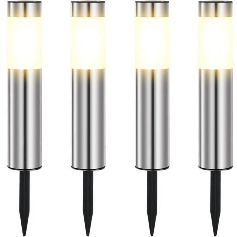 DEESSE SHOP-Lampe Solaire Exterieur, En Acier Inoxydable Solaire Exterieur Jardin LED éTanches IP65 Pour Le Patio, La Pelouse, Les Chemins Et Les Sentiers De La Cour De Jardin Blanc Chaud (4 Pièces)