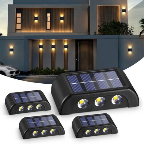 DEESSE SHOP-Lampes Solaires Extérieures, 4 Pack Lampe Solaire Exterieur Jardin, Blanc Chaud Applique Murale Led Extérieure IP65 Étanche Lampes Solaires Haut Et Bas pour Jardin Cour Patio Balcon Clôtur