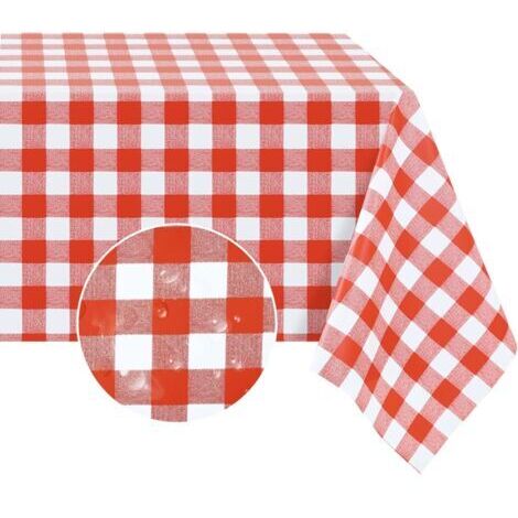 DEESSE SHOP-LangRay Nappe rectangulaire en vinyle PVC, nappe en plastique à carreaux de buffle 100 % imperméable, résistante à l'huile et lavable pour manger, pique-nique, extérieur -120 x 120 cm, rou