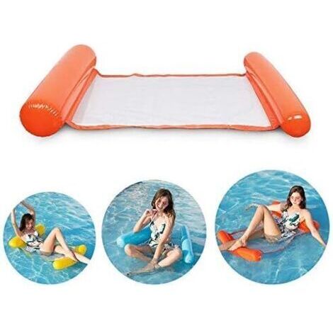 DEESSE SHOP-Lit de natation gonflable, hamac d'eau ultra confortable avec filet, section de tête et de pied gonflable hamac de piscine matelas d'air d'eau chaise longue flottante (orange)