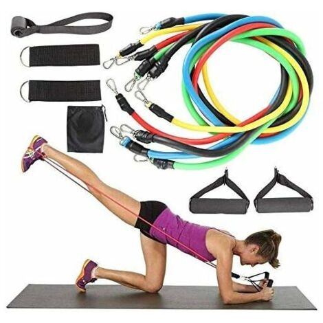 DEESSE SHOP - Lot de 11 bandes de résistance élastiques pour exercice de fitness, yoga, cordes d'étirement avec tubes de fitness, poignées en mousse, sangles de cheville, anneaux de jambe, boucle de p