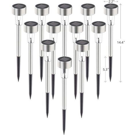 DEESSE SHOP-Lot de 12 lampes solaires pour allée, en acier inoxydable IP44, étanches, marche/arrêt automatiques, éclairages solaires extérieurs pour jardin, cour, terrasse, allée et allée. (Blanc froi