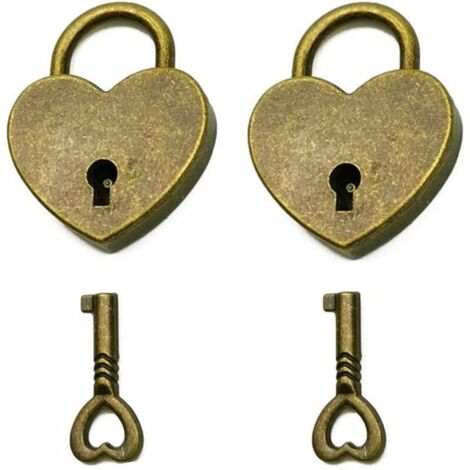 DEESSE SHOP - Lot de 2 mini cadenas en forme de cœur de style vintage avec clé bronze antique