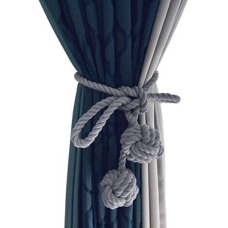 DEESSE SHOP-Lot De 2pcs Embrasses Pour Rideaux Avec Deux Boules Fait À La Main Attache De Rideau En Corde Tressé Boucle De Rideau Chanvre Style Rustique, Chic Accessoire Décoratif Rideau Pour Salon Bu