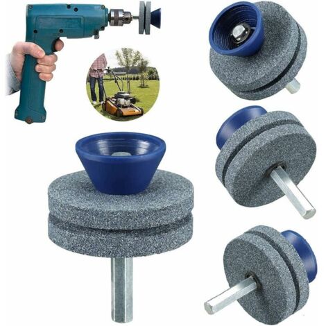 DEESSE SHOP - Lot de 3 affûteuses universelles de lame de tondeuse à gazon, pour toute perceuse électrique et perceuse à main, affûtage rotatif, meuleuse double couche (gris)