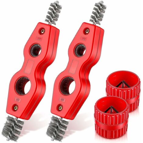 DEESSE SHOP - Lot de 4 nettoyeurs de tuyaux en cuivre et alésoir comprenant 2 nettoyeurs de tuyaux en cuivre et 2 alésoirs, brosse d'ébavurage de tuyau 4 en 1 pour tuyau en aluminium, cuivre, laiton, 