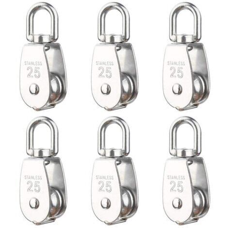 DEESSE SHOP-Lot de 6 poulies de levage M25 – Charge maximale 150 kg – Acier inoxydable 304 résistant à la corrosion – Rotation 360° pour éviter les nœuds
