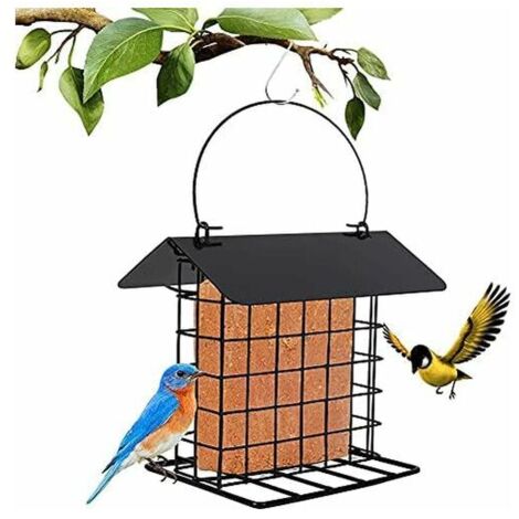 DEESSE SHOP - Mangeoire à oiseaux suspendue, matériau en métal Mangeoire à oiseaux sauvages Forme de maison Blocs de suif Anti-écureuil Boules de graisse Mangeoire avec toit et crochet en S pour l'ext