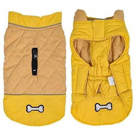 DEESSE SHOP - Manteau imperméable pour chien hiver chaud veste gilet, coupe-vent Snowsuit chien vêtements tenue gilet animaux vêtements pour petits moyens grands chiens avec trou de harnais jaune S