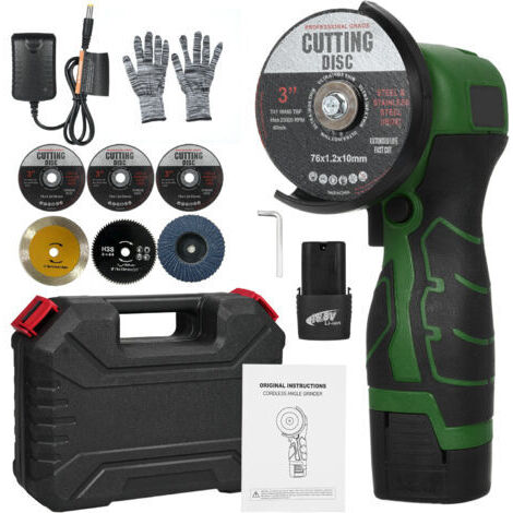 DEESSE SHOP-Mini Meuleuse D'Angle Sans Fil, 7000RPM 16.8V Professional Disqueuse avec 2 batteries 2000mAh, 6 Disques à Tronçonner, Meuleuse d'angle pour Meuler et Polir, Couper