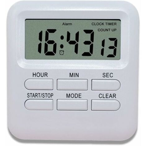 DEESSE SHOP - Minuteur numérique avec fonction horloge/réveil 3 en 1, minuteur de cuisine magnétique, chronomètre à rebours, gestion du temps pour cuisine/étude/sport (blanc)