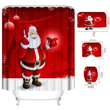 DEESSE SHOP-Noël Rideau de Douche Lavable Résistant à l'eau Anti-moisissure, 3D Imprimé Polyester Rideaux de Salle de Bain Facile à Nettoyer avec 12 Crochets Décor À Maison ,Ensemble de quatre pièces(