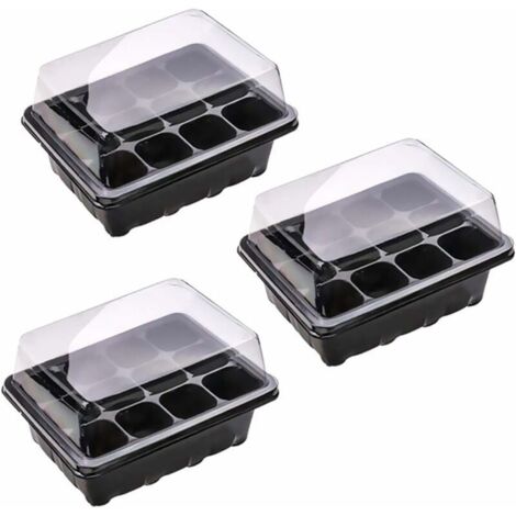 DEESSE SHOP - Paquet de 3 plateaux de semis, plateaux de pépinière de cellules de plateau de démarrage de semis, mini serre de semis avec 12 cellules, plateau de germination de plantes avec couvercle