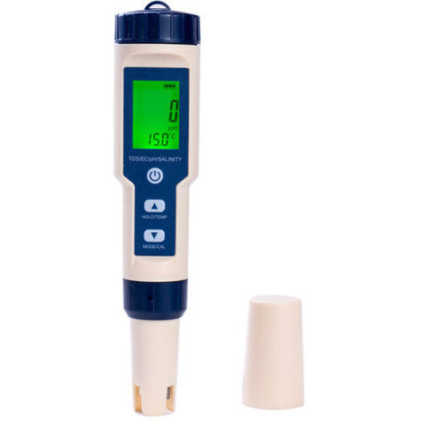 DEESSE SHOP-PH mètre électronique 5 en 1 avec TDS EC salinité température pH Testeur Multi-paramètres étanche IP67 de Haute précision pH-mètre de l'eau Compensation Automatique de la température