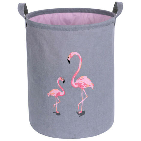 DEESSE SHOP - Pliable Étanche Bébé Panier À Linge Panier De Rangement Panier À Linge Sale Sac À Linge Rond Tissu Seau De Rangement pour Blanchisserie Enfant Jouets（Flamant）