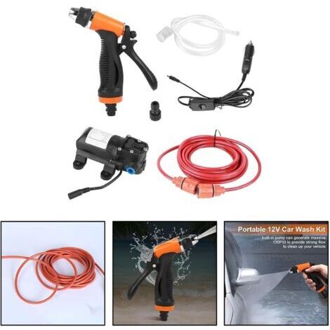 DEESSE SHOP-Pompe à eau haute pression 80W 12V – Débit 6L/min – Pression 130 PSI – Tuyau 6m pour lavage voiture, arrosage, nettoyage fenêtres