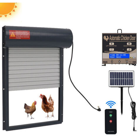 DEESSE SHOP-Porte automatique de poulailler solaire en aluminium – Capteur de lumière – Minuterie programmable – Télécommande incluse – Installation rapide