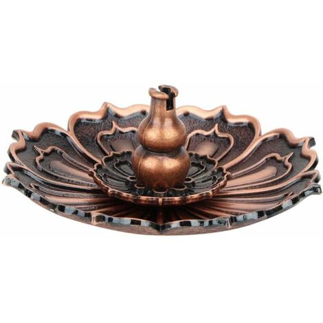 DEESSE SHOP - Porte-encens bâton, base de brûleur d'encens mini bâton de lotus avec art en forme de fleur et décoration de four classique (bronze rouge)