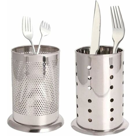 DEESSE SHOP - Porte-ustensiles en acier inoxydable argenté panier cuillère égouttoir à couverts porte-ustensiles de cuisine rond porte-couverts pour le stockage des baguettes baguettes en acier inoxyd