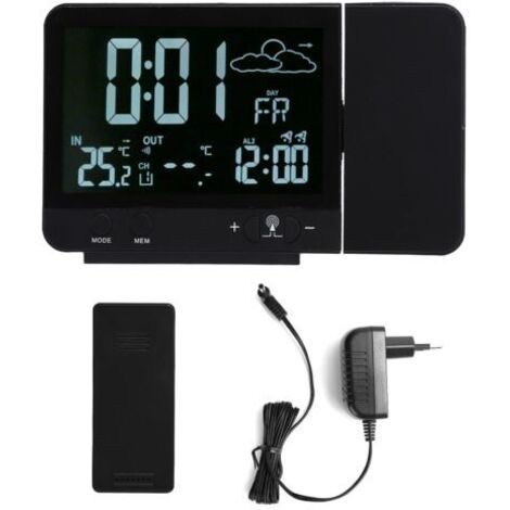 DEESSE SHOP-Réveil à Projection Numérique Radio Reveil Projection Plafond avec Station Météo Thermomètre Fil Hygromètre de Jauge de Contrôle D'humidité de la Température avec Calendrier pour Chambres 