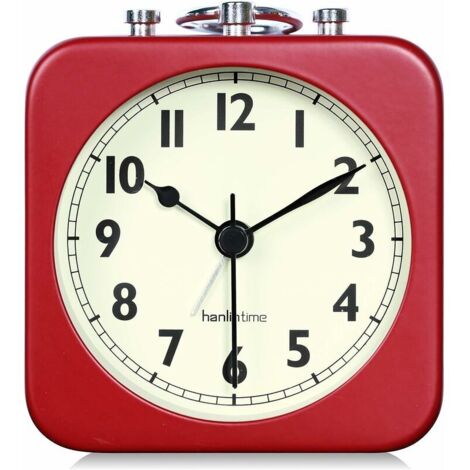 DEESSE SHOP - Réveil analogique rouge carré silencieux petit métal réveils de voyage pour enfants chambre chevet salon bureau rouge
